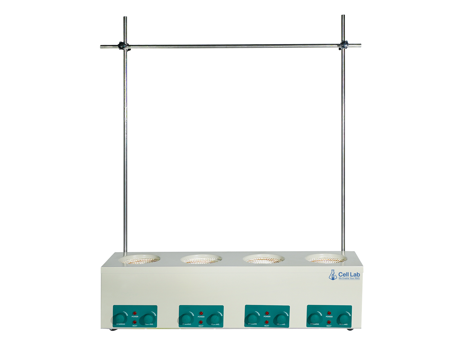 Cell Lab multi-flask magnetic stirring heating mantles enable simultaneous heating and stirring of up to six flasks at 450 °C with optional magnetic stirring, perfect for parallel synthesis and laboratory R&D.