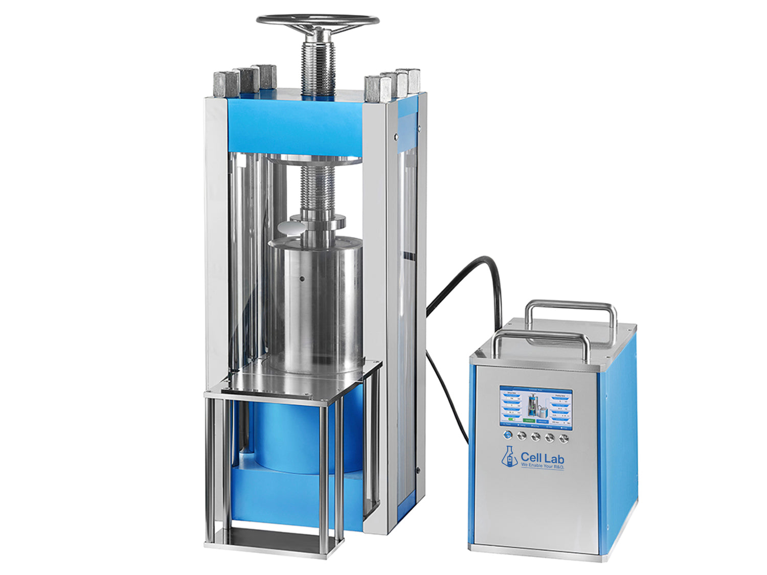 Cell Lab Split Type Electrical Cold Isostatic Press (CIP) series – 65T and 150T models with Ø50–80 mm vessels, programmable pressurisation, and up to 300 MPa chamber pressure for ceramics, metallurgy, and solid-state battery R&D.