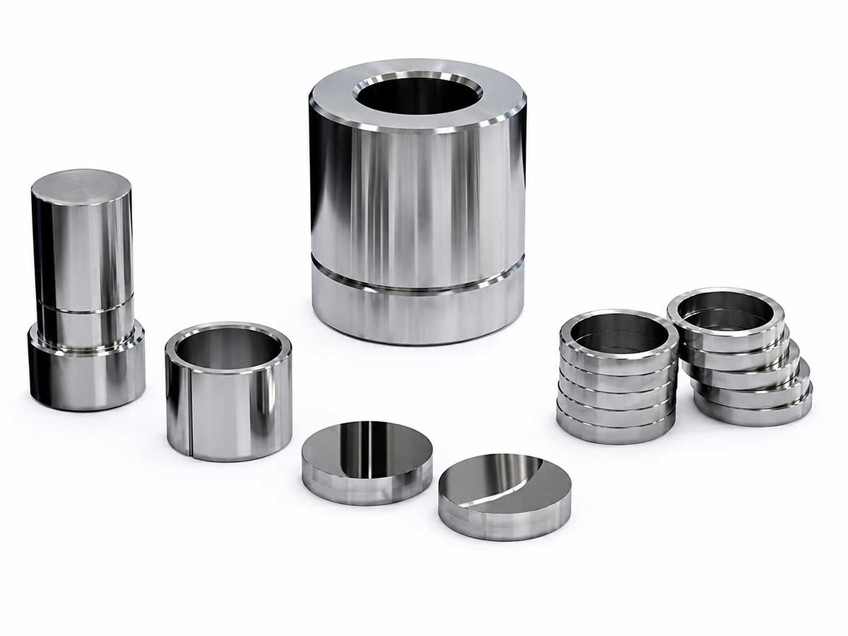 Cell Lab steel ring pellet pressing die set for XRF sample preparation, made from Cr12MoV alloy steel with multiple ring sizes for accurate elemental analysis.