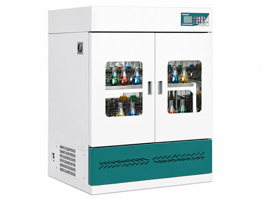 Cell Lab vertical shaking incubator series with PID control, 175L–580L capacities and 20–350 rpm shaking for microbial culture and laboratory research.
