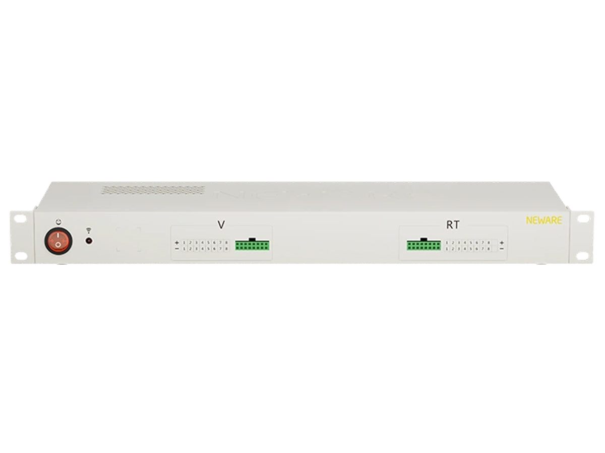 Neware CA-4008n-1U-5VT-TC auxiliary channel unit with voltage and temperature monitoring, thermocouple support, and RS485 communication for battery testing systems.