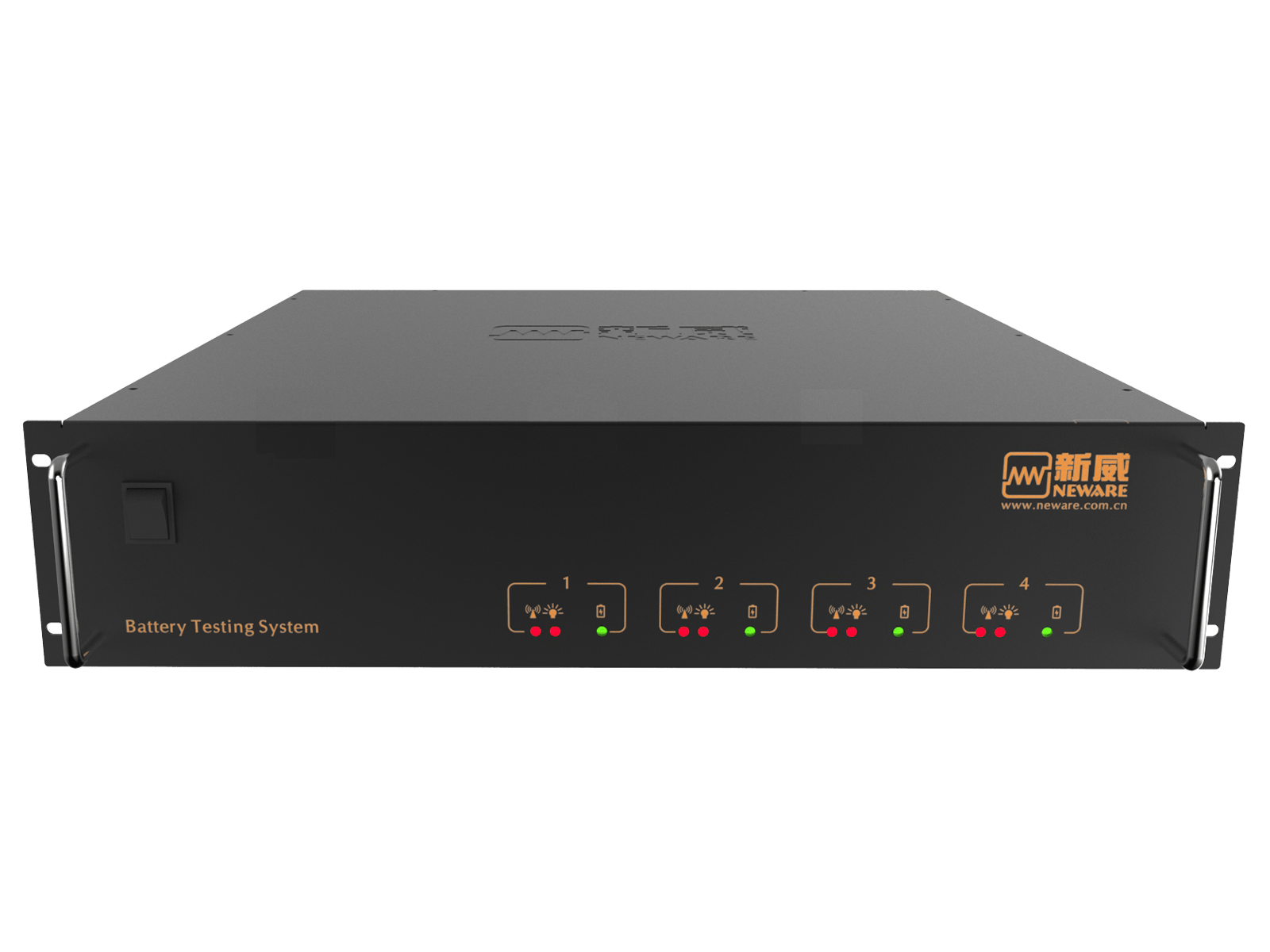 Neware CT-9004G-5V5A battery tester with 4 channels, 0.1μA–5A multi-range output, 1000Hz sampling, and ultra-high precision electrochemical testing.